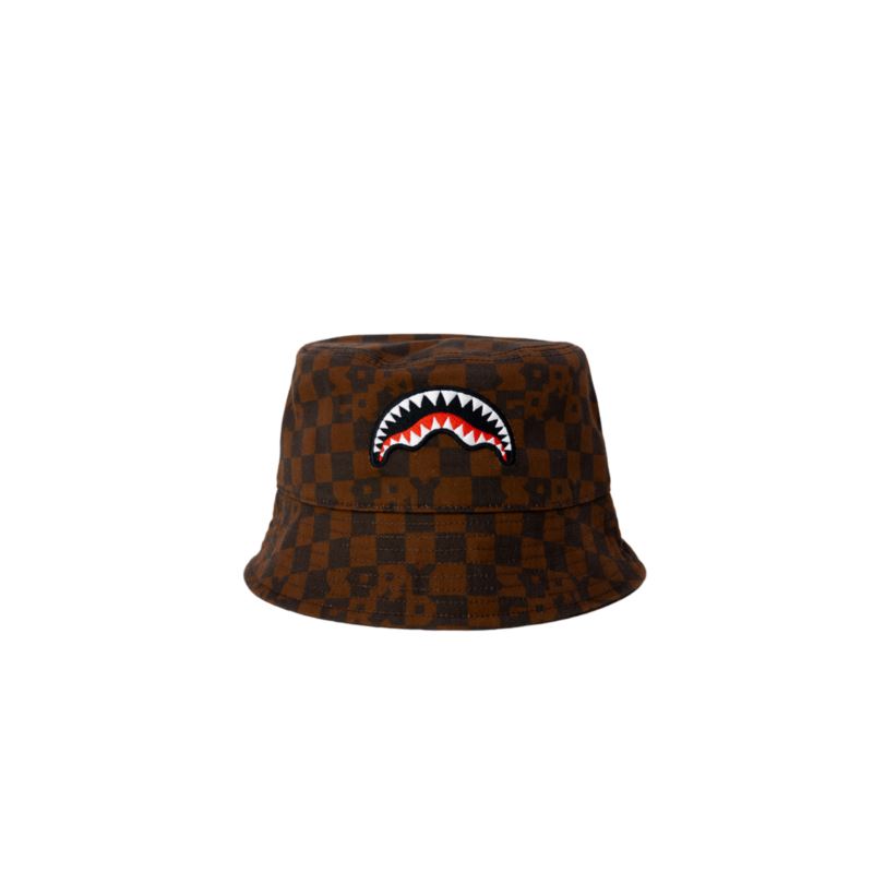 SPRAYGROUND BROWN CHECK BUCKET CAP